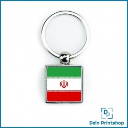 Quadratischer Schlüsselanhänger aus Metall - 25 x 25 mm - Flagge Iran