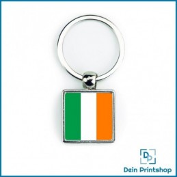 Quadratischer Schlüsselanhänger aus Metall - 25 x 25 mm - Flagge Irland