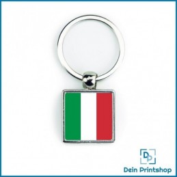 Quadratischer Schlüsselanhänger aus Metall - 25 x 25 mm - Flagge Italien