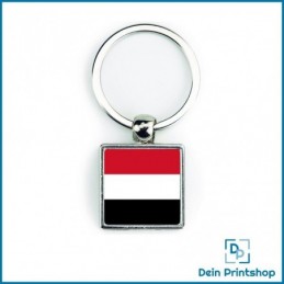 Quadratischer Schlüsselanhänger aus Metall - 25 x 25 mm - Flagge Jemen