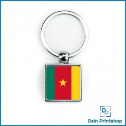 Quadratischer Schlüsselanhänger aus Metall - 25 x 25 mm - Flagge Kamerun