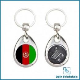Runder Schlüsselanhänger aus Metall mit Einkaufswagenchip - Ø 25 mm - Flagge Afghanistan