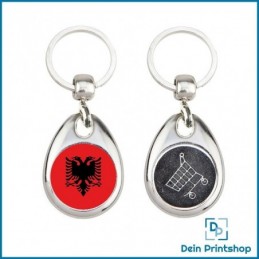Runder Schlüsselanhänger aus Metall mit Einkaufswagenchip - Ø 25 mm - Flagge Albanien