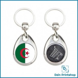 Runder Schlüsselanhänger aus Metall mit Einkaufswagenchip - Ø 25 mm - Flagge Algerien