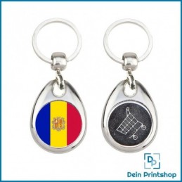 Runder Schlüsselanhänger aus Metall mit Einkaufswagenchip - Ø 25 mm - Flagge Andorra