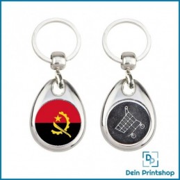 Runder Schlüsselanhänger aus Metall mit Einkaufswagenchip - Ø 25 mm - Flagge Angola
