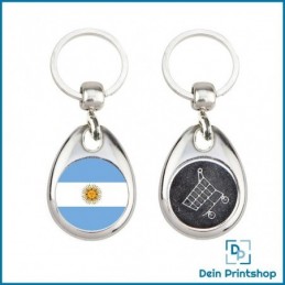 Runder Schlüsselanhänger aus Metall mit Einkaufswagenchip - Ø 25 mm - Flagge Argentinien