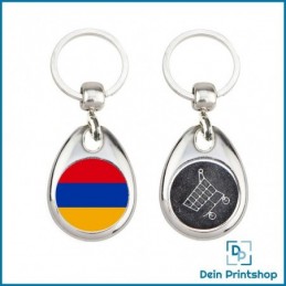 Runder Schlüsselanhänger aus Metall mit Einkaufswagenchip - Ø 25 mm - Flagge Armenien