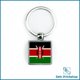 Quadratischer Schlüsselanhänger aus Metall - 25 x 25 mm - Flagge Kenia