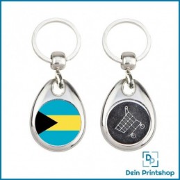 Runder Schlüsselanhänger aus Metall mit Einkaufswagenchip - Ø 25 mm - Flagge Bahamas