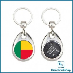 Runder Schlüsselanhänger aus Metall mit Einkaufswagenchip - Ø 25 mm - Flagge Benin