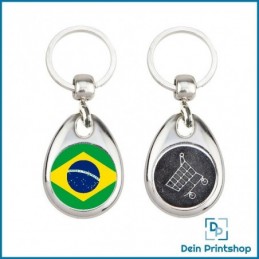 Runder Schlüsselanhänger aus Metall mit Einkaufswagenchip - Ø 25 mm - Flagge Brasilien