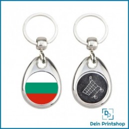 Runder Schlüsselanhänger aus Metall mit Einkaufswagenchip - Ø 25 mm - Flagge Bulgarien