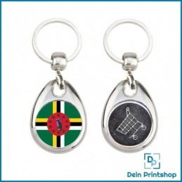 Runder Schlüsselanhänger aus Metall mit Einkaufswagenchip - Ø 25 mm - Flagge Dominica