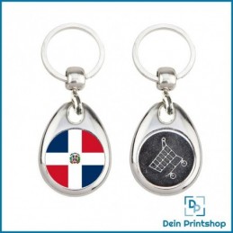 Runder Schlüsselanhänger aus Metall mit Einkaufswagenchip - Ø 25 mm - Flagge Dominikanische Republik