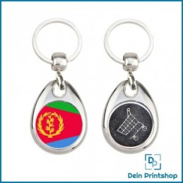 Runder Schlüsselanhänger aus Metall mit Einkaufswagenchip - Ø 25 mm - Flagge Eritrea