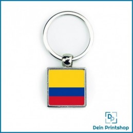Quadratischer Schlüsselanhänger aus Metall - 25 x 25 mm - Flagge Kolumbien