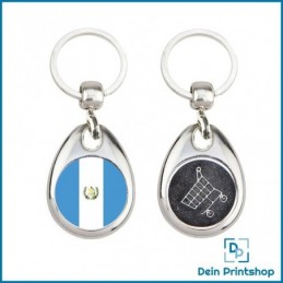 Runder Schlüsselanhänger aus Metall mit Einkaufswagenchip - Ø 25 mm - Flagge Guatemala