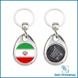 Runder Schlüsselanhänger aus Metall mit Einkaufswagenchip - Ø 25 mm - Flagge Iran