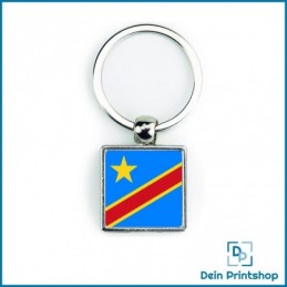 Quadratischer Schlüsselanhänger aus Metall - 25 x 25 mm - Flagge Kongo-Kinshasa