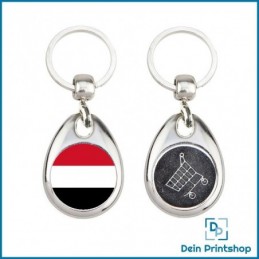 Runder Schlüsselanhänger aus Metall mit Einkaufswagenchip - Ø 25 mm - Flagge Jemen