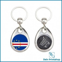 Runder Schlüsselanhänger aus Metall mit Einkaufswagenchip - Ø 25 mm - Flagge Kap Verde