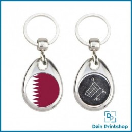 Runder Schlüsselanhänger aus Metall mit Einkaufswagenchip - Ø 25 mm - Flagge Katar