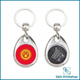 Runder Schlüsselanhänger aus Metall mit Einkaufswagenchip - Ø 25 mm - Flagge Kirgisistan
