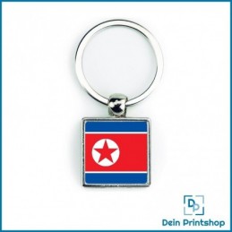 Quadratischer Schlüsselanhänger aus Metall - 25 x 25 mm - Flagge Nordkorea