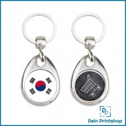 Runder Schlüsselanhänger aus Metall mit Einkaufswagenchip - Ø 25 mm - Flagge Südkorea