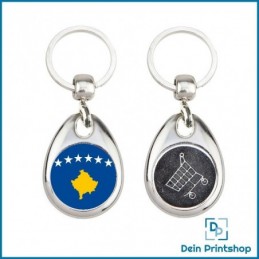 Runder Schlüsselanhänger aus Metall mit Einkaufswagenchip - Ø 25 mm - Flagge Kosovo
