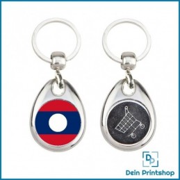 Runder Schlüsselanhänger aus Metall mit Einkaufswagenchip - Ø 25 mm - Flagge Laos