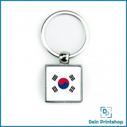 Quadratischer Schlüsselanhänger aus Metall - 25 x 25 mm - Flagge Südkorea