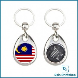 Runder Schlüsselanhänger aus Metall mit Einkaufswagenchip - Ø 25 mm - Flagge Malaysia