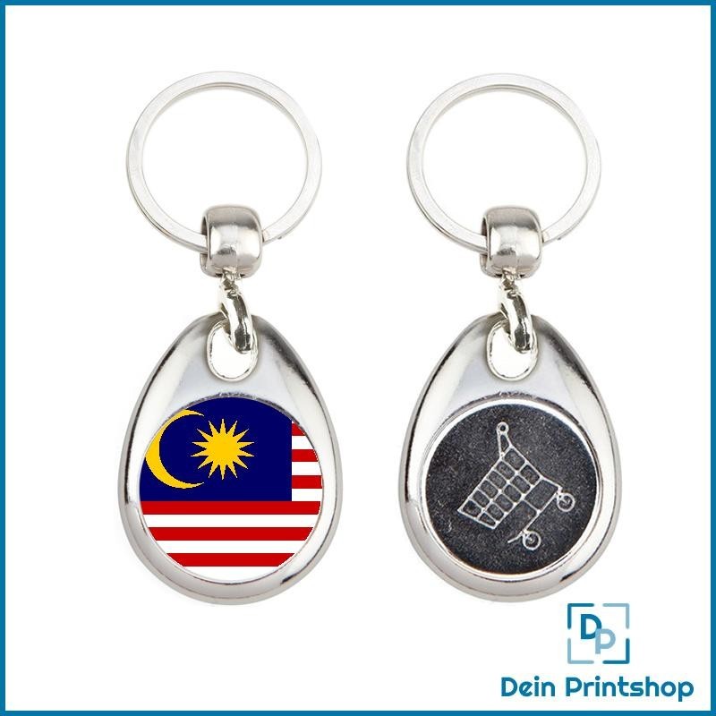 Runder Schlüsselanhänger aus Metall mit Einkaufswagenchip - Ø 25 mm - Flagge Malaysia