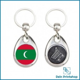 Runder Schlüsselanhänger aus Metall mit Einkaufswagenchip - Ø 25 mm - Flagge Malediven