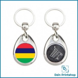Runder Schlüsselanhänger aus Metall mit Einkaufswagenchip - Ø 25 mm - Flagge Mauritius