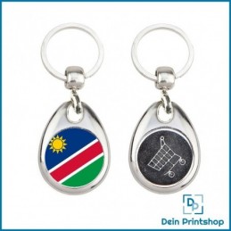 Runder Schlüsselanhänger aus Metall mit Einkaufswagenchip - Ø 25 mm - Flagge Namibia