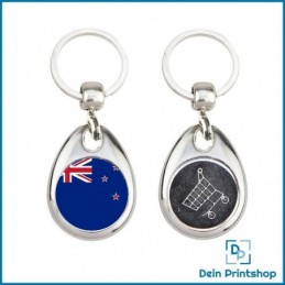 Runder Schlüsselanhänger aus Metall mit Einkaufswagenchip - Ø 25 mm - Flagge Neuseeland