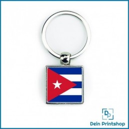 Quadratischer Schlüsselanhänger aus Metall - 25 x 25 mm - Flagge Kuba