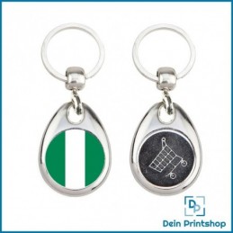 Runder Schlüsselanhänger aus Metall mit Einkaufswagenchip - Ø 25 mm - Flagge Nigeria
