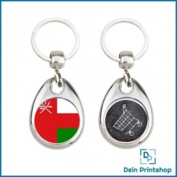 Runder Schlüsselanhänger aus Metall mit Einkaufswagenchip - Ø 25 mm - Flagge Oman