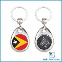 Runder Schlüsselanhänger aus Metall mit Einkaufswagenchip - Ø 25 mm - Flagge Osttimor