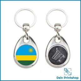 Runder Schlüsselanhänger aus Metall mit Einkaufswagenchip - Ø 25 mm - Flagge Ruanda