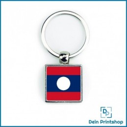 Quadratischer Schlüsselanhänger aus Metall - 25 x 25 mm - Flagge Laos