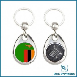 Runder Schlüsselanhänger aus Metall mit Einkaufswagenchip - Ø 25 mm - Flagge Sambia