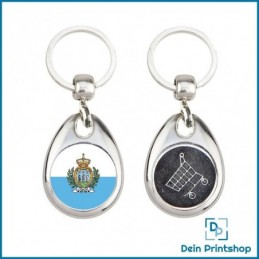 Runder Schlüsselanhänger aus Metall mit Einkaufswagenchip - Ø 25 mm - Flagge San Marino