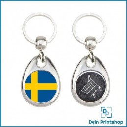 Runder Schlüsselanhänger aus Metall mit Einkaufswagenchip - Ø 25 mm - Flagge Schweden