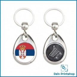 Runder Schlüsselanhänger aus Metall mit Einkaufswagenchip - Ø 25 mm - Flagge Serbien