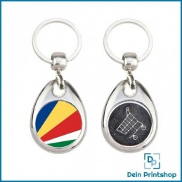 Runder Schlüsselanhänger aus Metall mit Einkaufswagenchip - Ø 25 mm - Flagge Seychellen